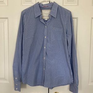 Blue gingham blouse.